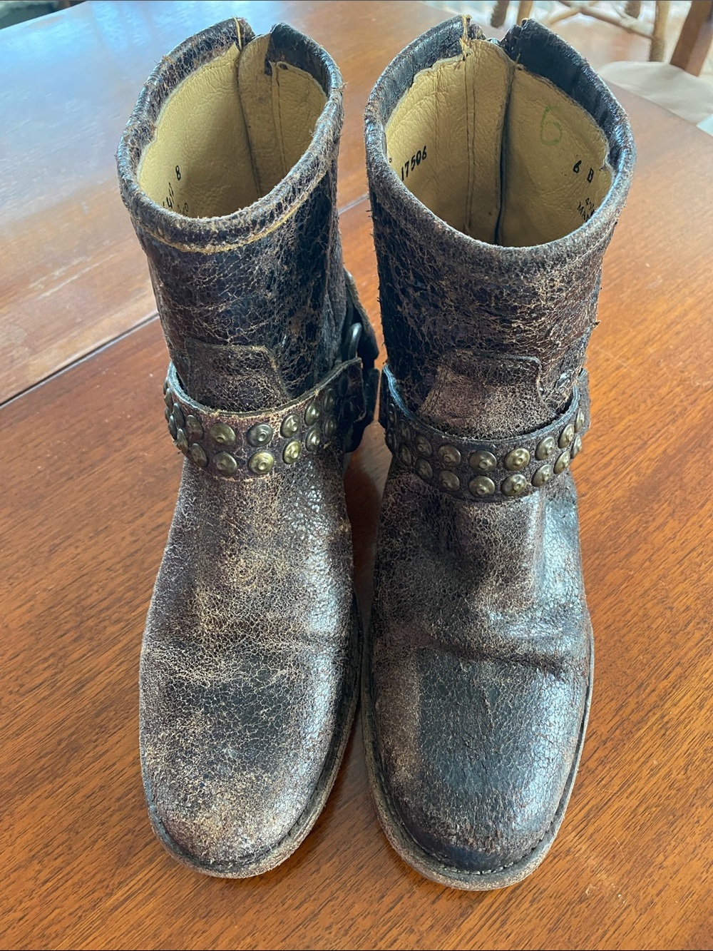 FRYE Studded Brown Leather Ankle Boots